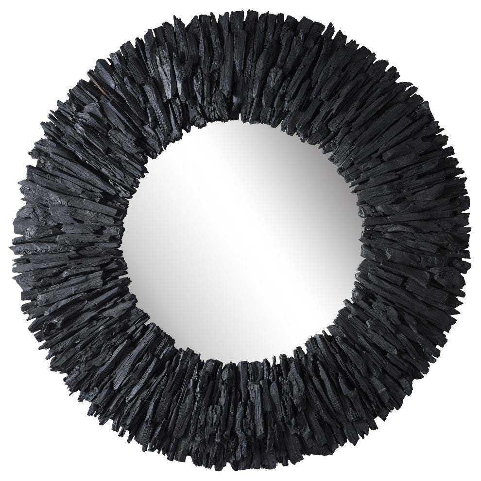 Uttermost 09811 Teak Branch Black Round Mirror