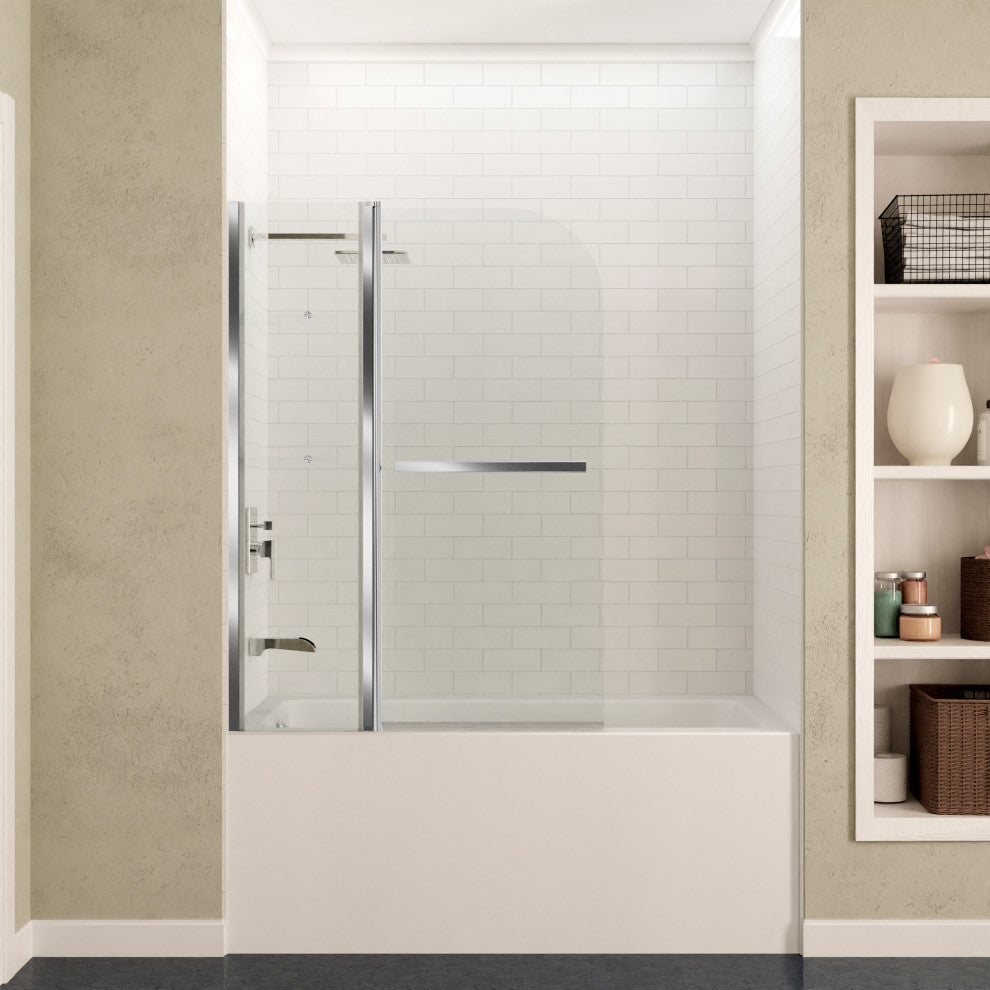 Anzzi 5' Left Drain Tub, White With 48" x 58" Tub Door, Chrome