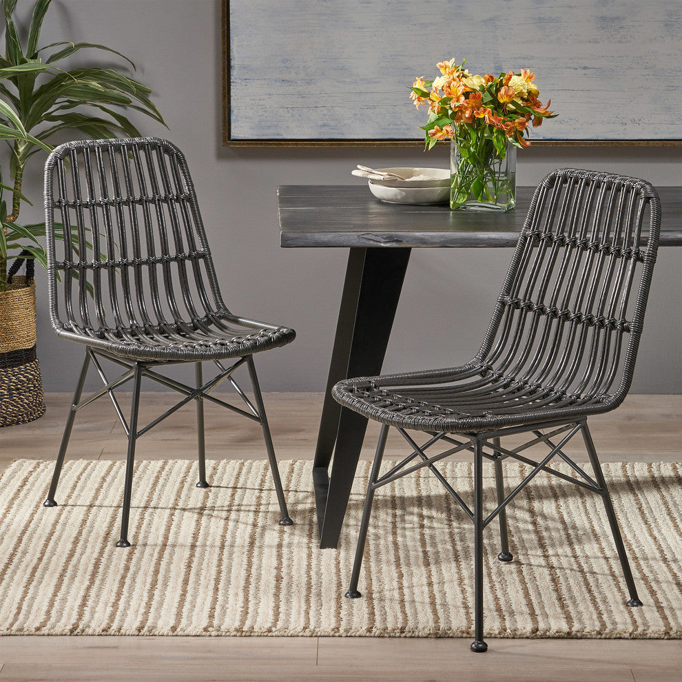 Silverdew Indoor Wicker Dining Chairs, Set of 2, Gray, Black