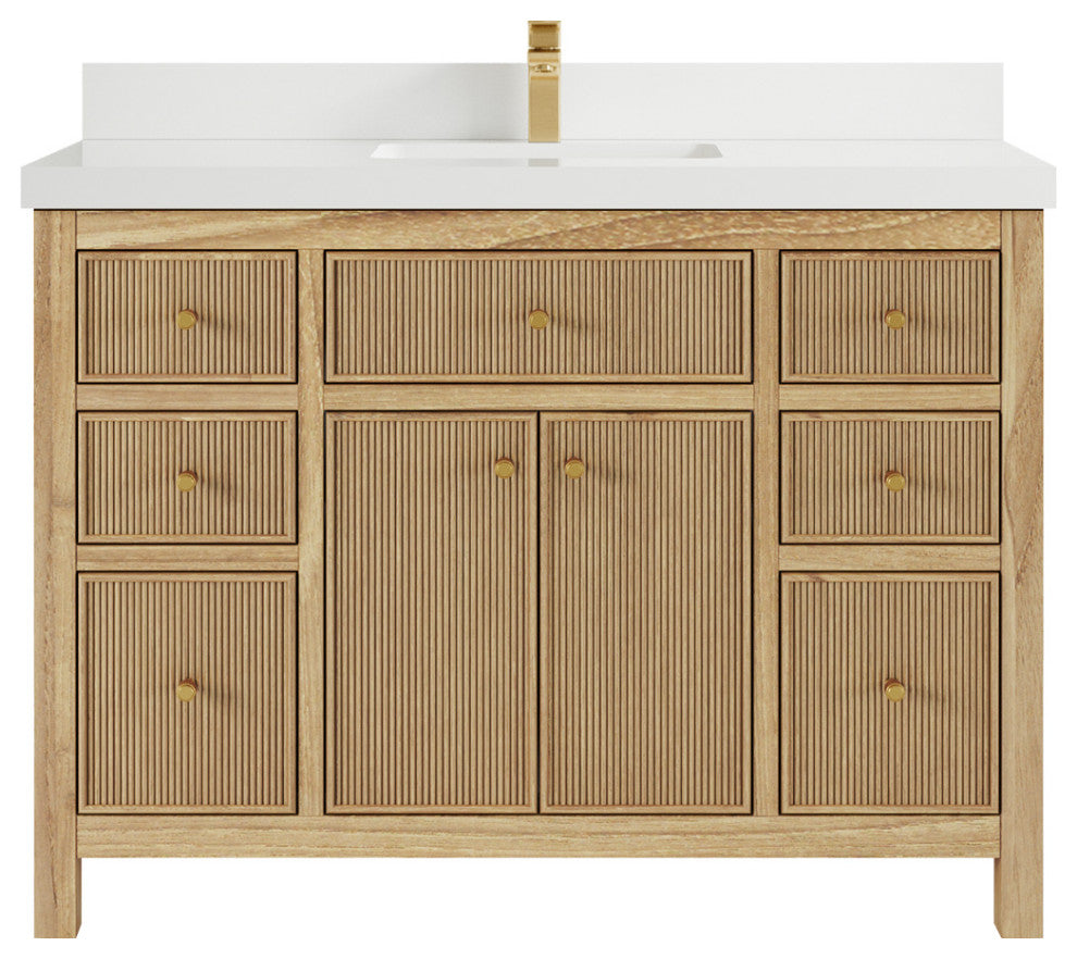 Sonoma 48 Single Sink Bath Vanity in Light Natural Teak with 2" White Quartz