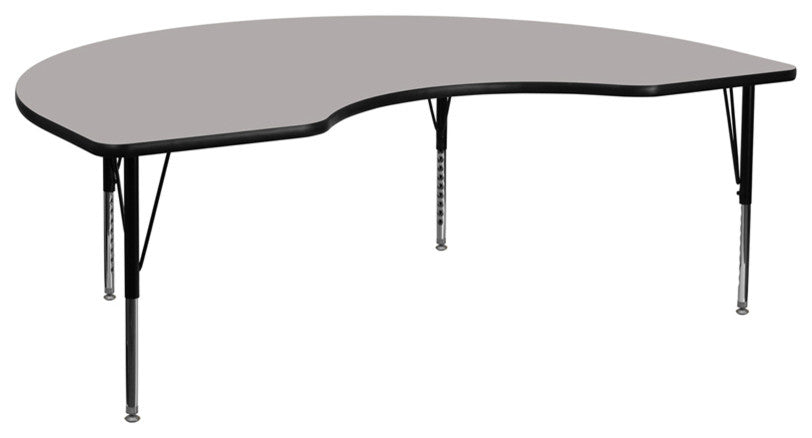 48"x96" Kidney Gray HP Laminate Activity Table, Height Adjustable Short Legs