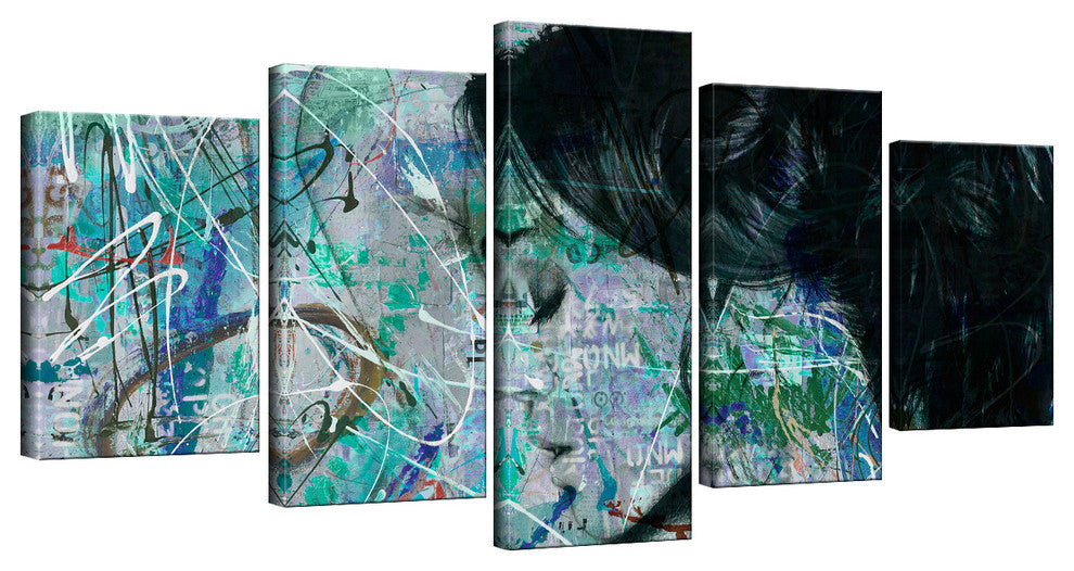 Abstract Girl 3 Canvas Wall Art 5-Piece Set