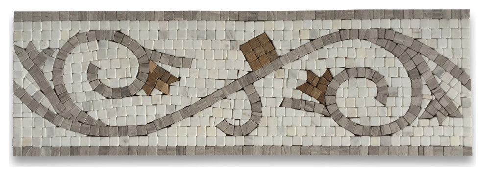Marble Mosaic Border Listello Accent Tile Floral White Wooden 5.9x18.5, 1 piece