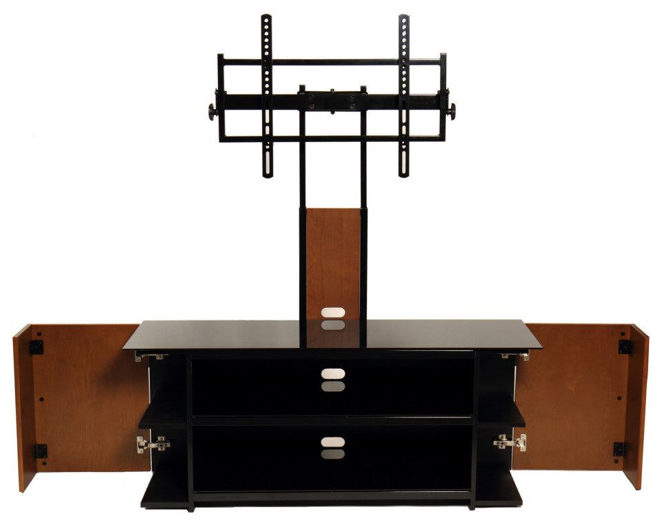 Versatile Tv Stand With Mount & Multimedia Storage Cabinet, Dark Birch/Black