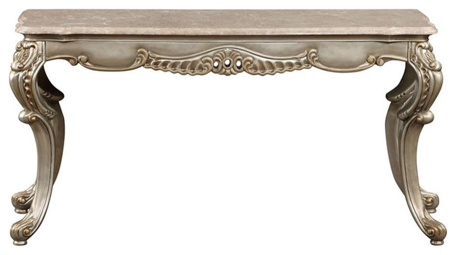 ACME Furniture Miliani Marble & Wood Sofa Table in Natural/Antique Bronze