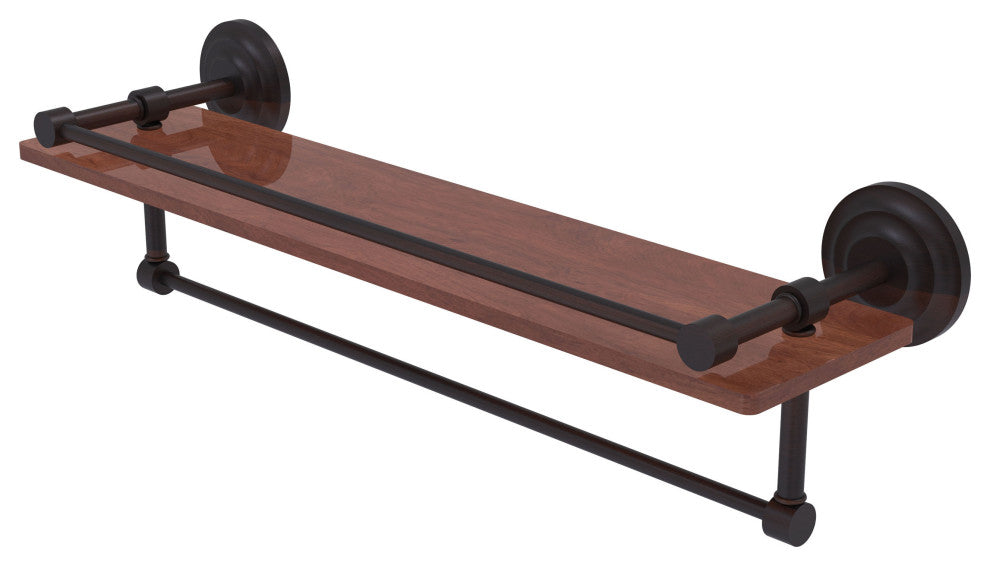 Que New 22" Wood Shelf with Gallery Rail and Towel Bar, Venetian Bronze