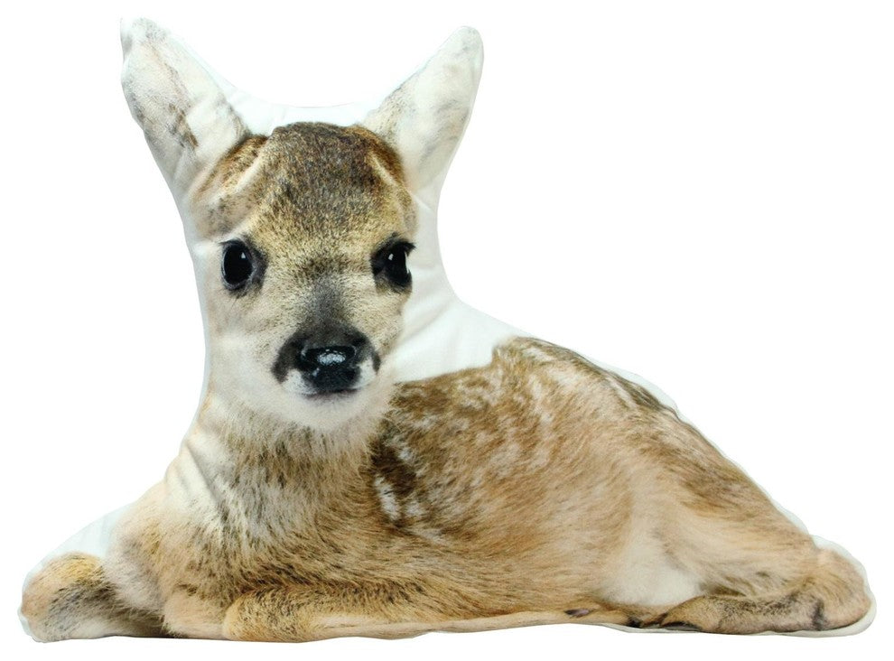 17" Brown and White Resting Fawn Decorative Throw Pillow