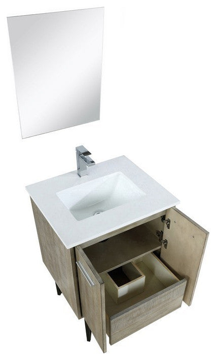 Lancy Modern 24" Rustic Acacia Square Sink Bathroom Vanity Set, Monte Chrome Fau