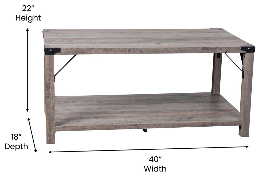 Wyatt Modern Farmhouse Wooden 2 Tier Coffee Table, Gray Wash