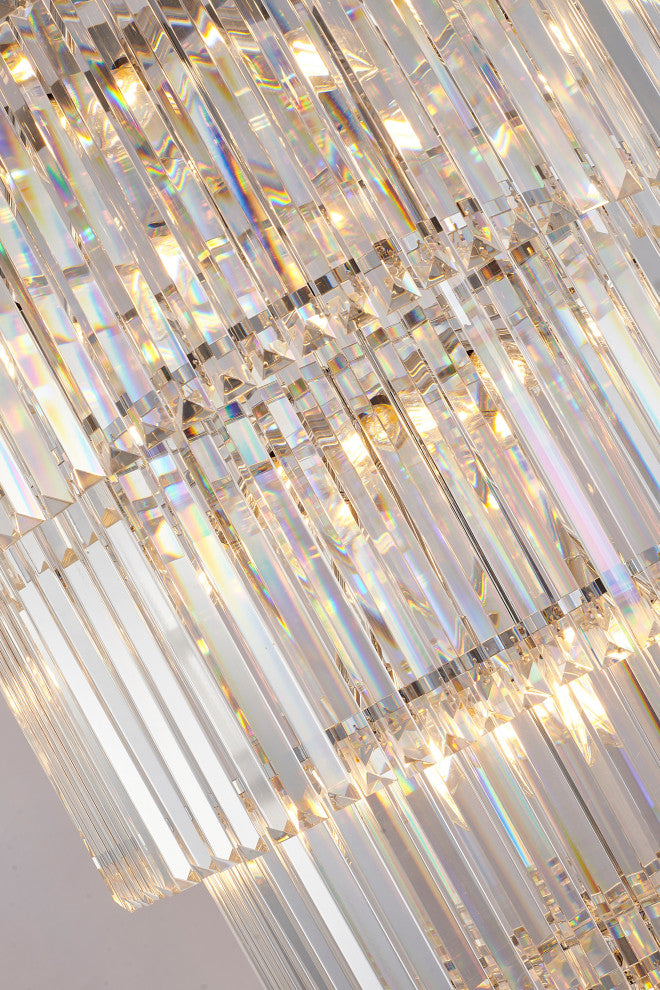 36" 34-Light Brass Metal 7-Tier Chandelier With Clear Crystals, Chrome, D36'' H72''