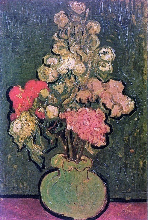 Vincent Van Gogh Vase With Rose-Mallows, Gallery Wrapped Canvas Print, 18"x27"
