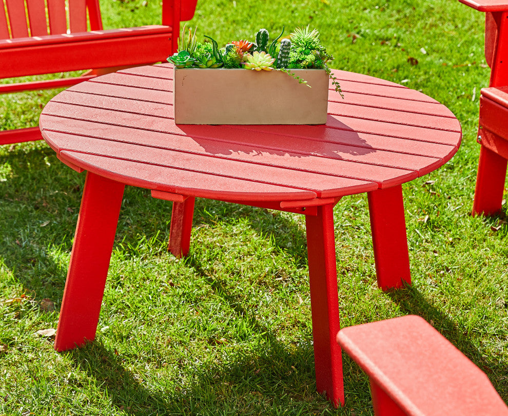 36"D Outdoor Patio HDPE Round Coffee Table, Red