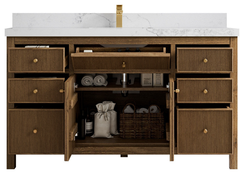 Sonoma Teak 60 Single Bathroom Vanity in Dark Natural with 2" Calacatta Nuvo