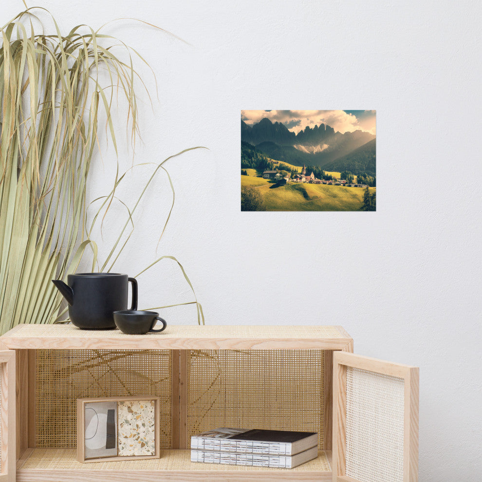 Sun Rays and Santa Maddalena Landscape Photo Loose Wall Art Prints, 12" X 16"