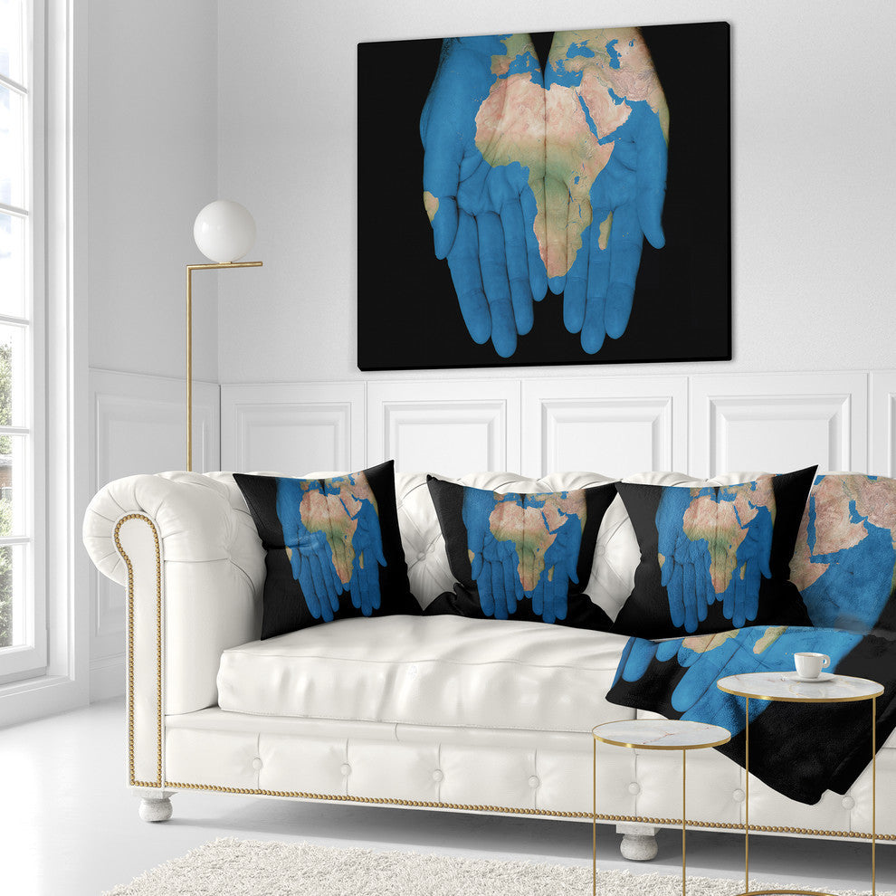 African Map in Our Hands Abstract Throw Pillow, 18"x18"