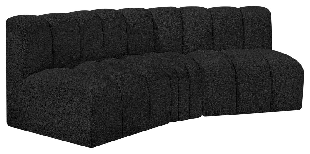 Arc Boucle Fabric Upholstered 3-Pc. U-Shaped Modular Sectional, Black