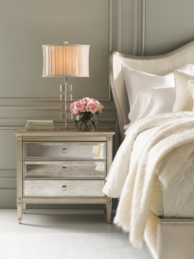 A Classic Beauty, Silver Leaf and Antique Mirror 3-Drawer Nightstand
