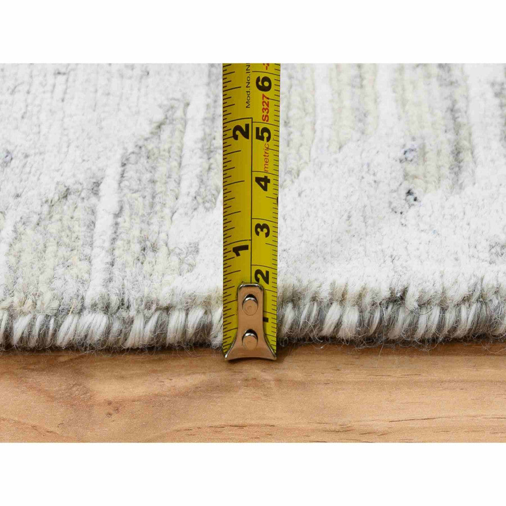 Gray Modern Hand Knotted Hand Spun Undyed Natural Wool Runner Rug, 2'6"x9'9"