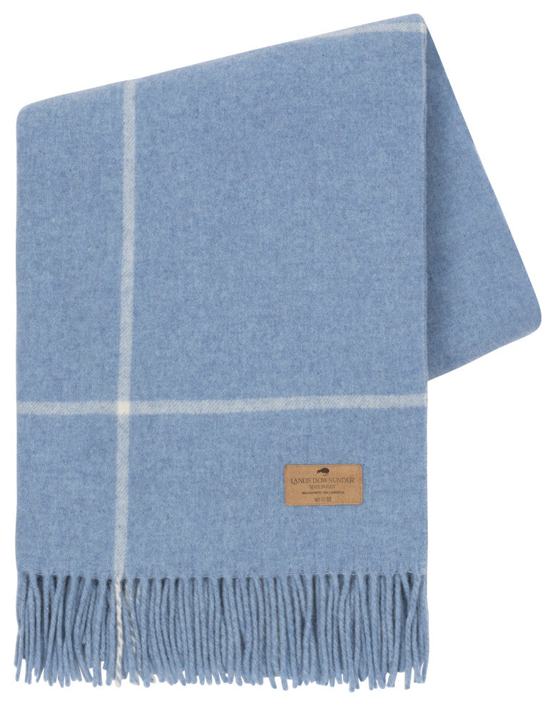 Windowpane Cashmere Throw, Sky Blue