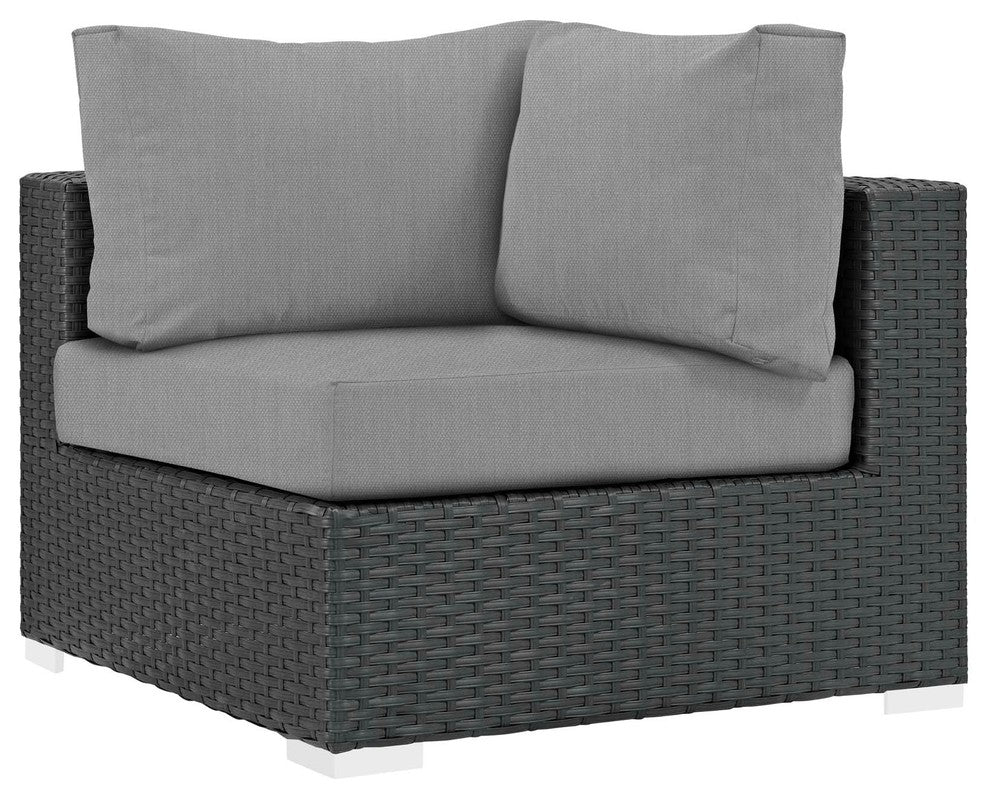 Modern Outdoor Sofa Corner Chair, Sunbrella Rattan Wicker, Gray