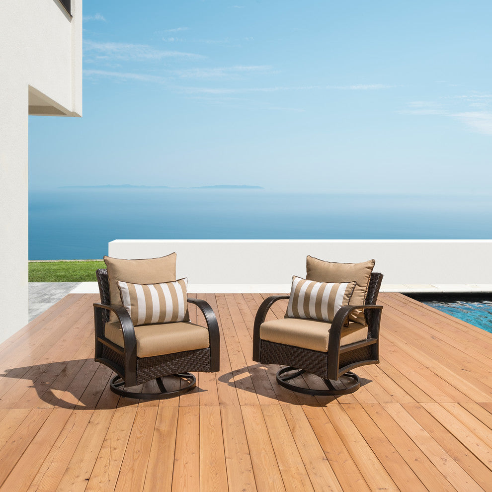 Barcelo 2 Piece Aluminum Outdoor Patio Motion Rotating Club Chairs, Maxim Beige