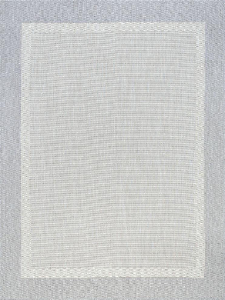 Dania Transitional Solid Border Gray/Cream Indoor/Outdoor Area Rug, 5'x7'