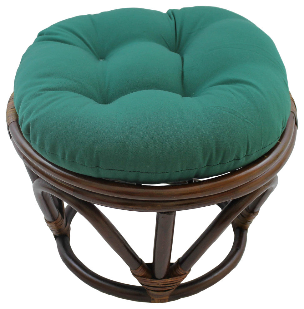 18" Round Solid Twill Tufted Footstool Cushion, Forest Green