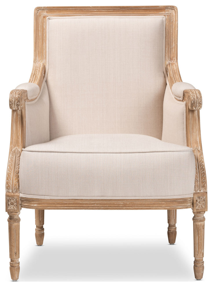 Baxton Studio Chavanon Wood & Light Beige Linen Traditional French Accent Chair