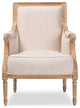 Baxton Studio Chavanon Wood & Light Beige Linen Traditional French Accent Chair