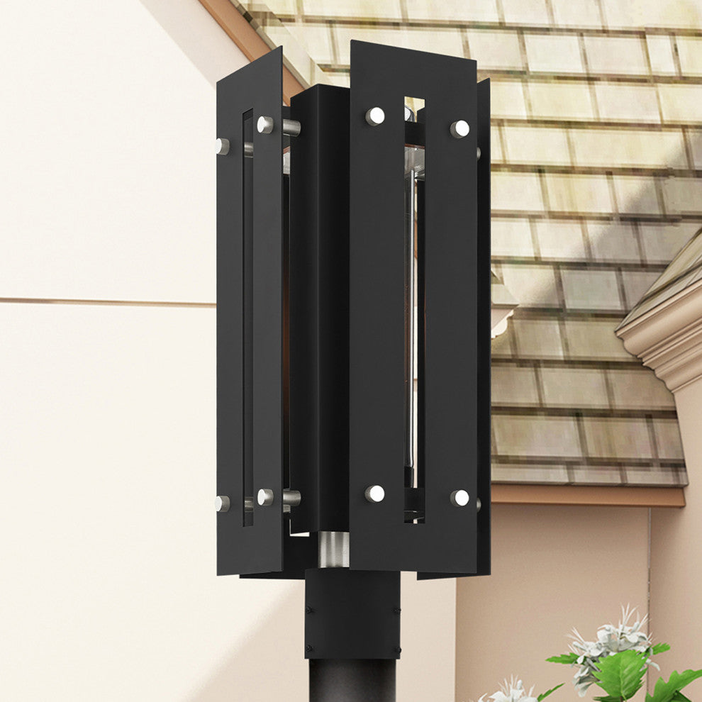 Livex Utrecht 1 Light Black/Brushed Nickel Large Outdoor Post Top Lantern