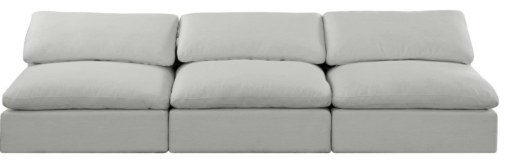 Comfy Upholstered Modular Sofa, Grey, 3-Piece: 3 Armless Chair, Linen Textured Fabric