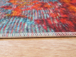 Red Distressed Bohemian Moderno Art Rug, 4' 4x6' 3