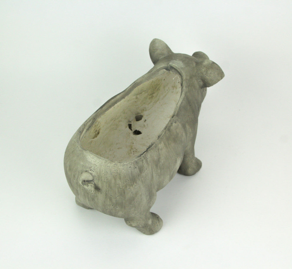 17 Inch Long Weathered Gray Finish Smiling Pig Planter