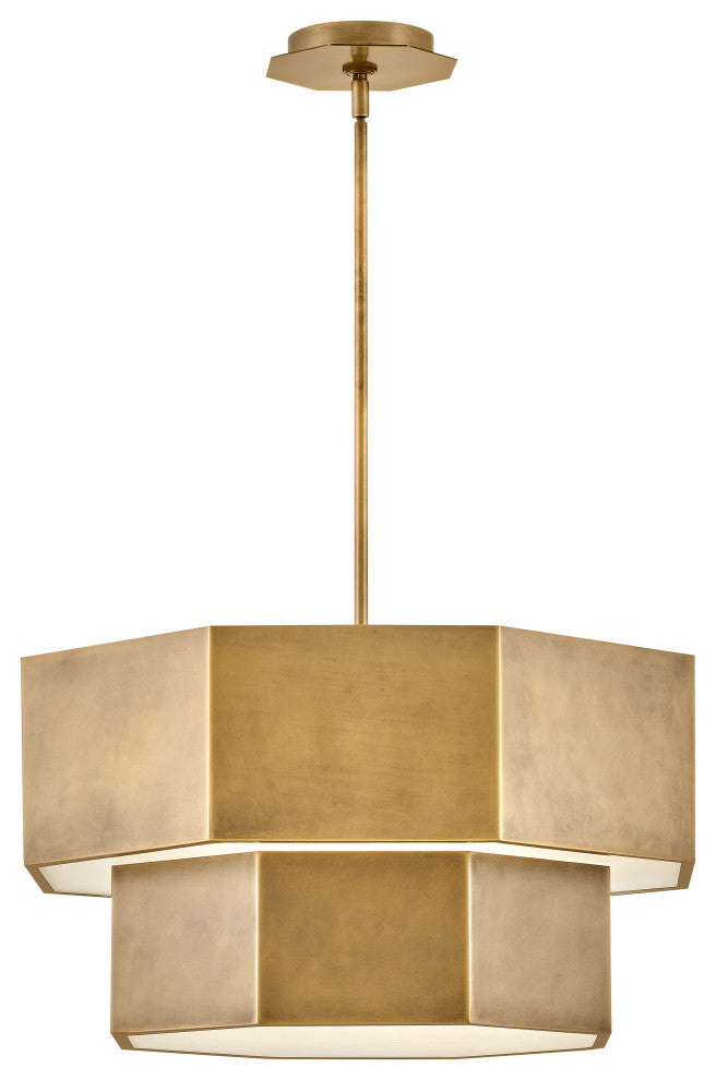 Hinkley Facet Convertible Chandelier, Heritage Brass, 22.25"