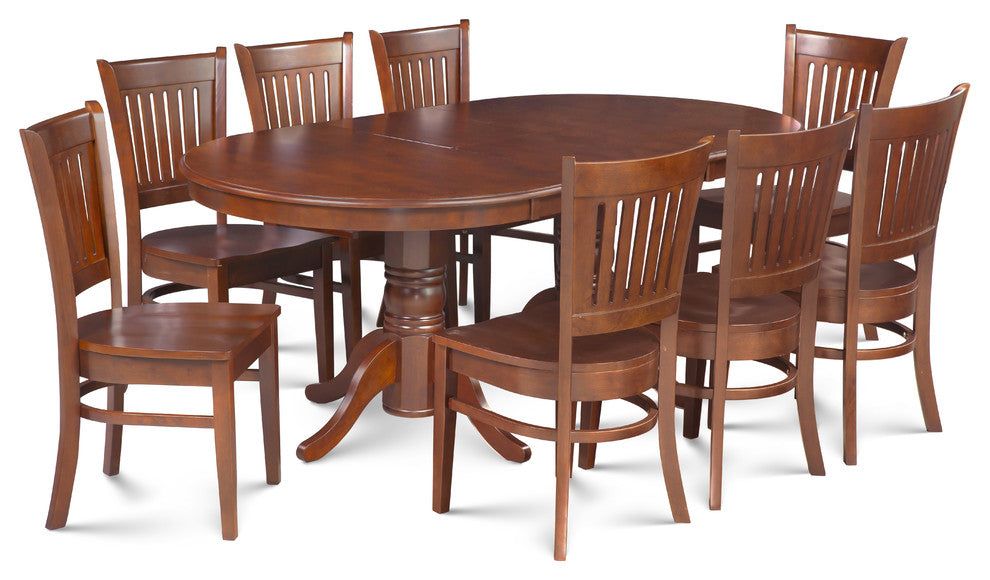Dinette Dining Room Table Set 42"x78" with Leaf, Espresso, 9 Piece, Wooden