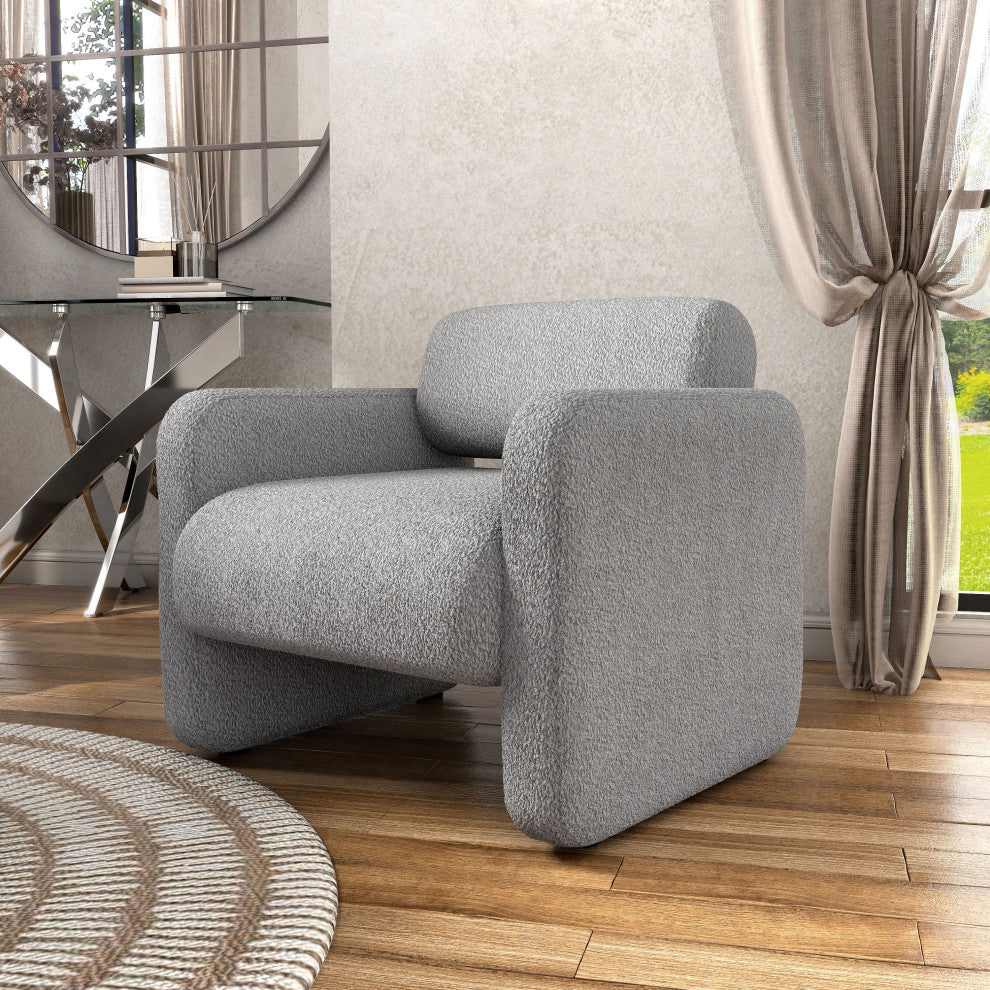 Cindy Boho Boucle Upholstered Accent Arm Chair, Gray