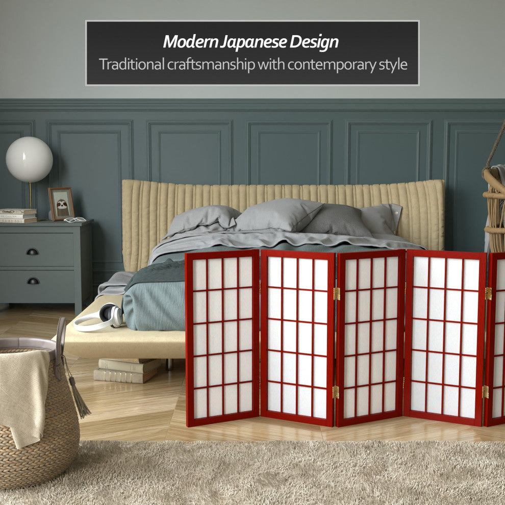 2' Tall Desktop Window Pane Shoji Screen, Rosewood, 6 Panels