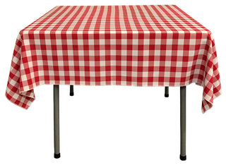 LA Linen Square Gingham Checkered Tablecloth, White and Red, 52"x52"