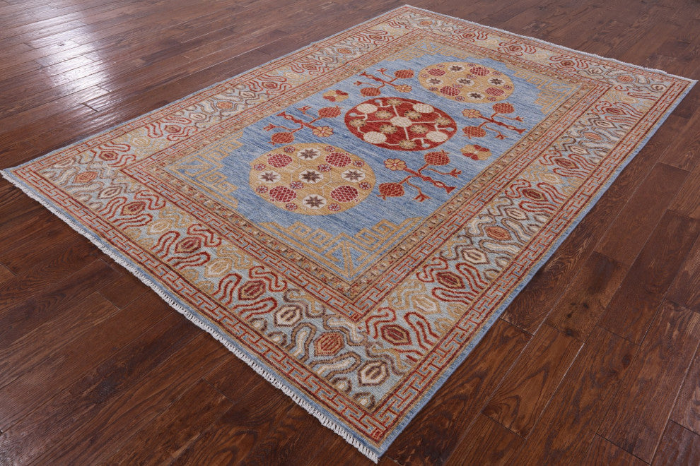 6' 3" X 9' 1" Khotan Hand-Knotted Wool Rug Q4424