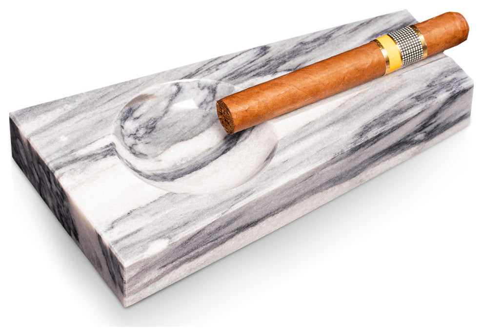 Handcrafted Genuine Marble Single Cigar Ashtray, Carrera Gray Marble