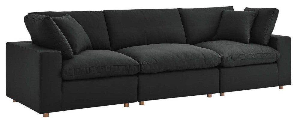 Commix Down Filled Overstuffed 3-Piece Sectional Sofa Set, Black