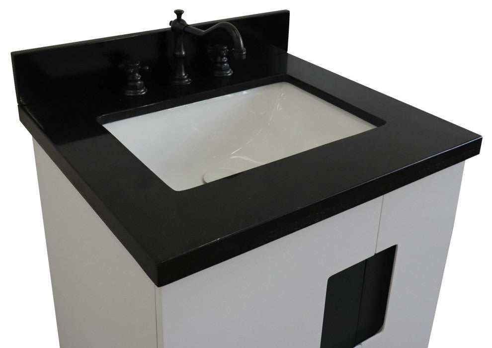 25" Single Sink Vanity, White Finish With Black Galaxy Granite