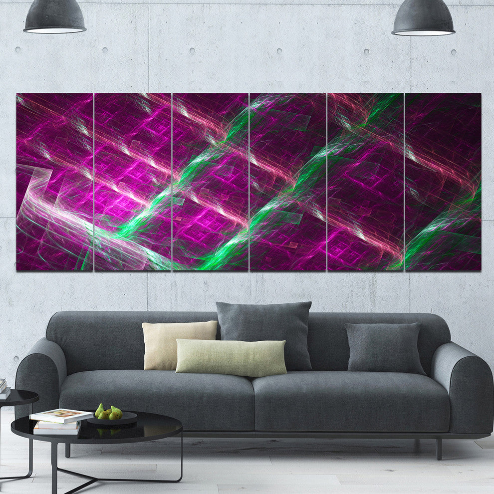 Purple Fractal Metal Grill, Abstract Wall Art Canvas, 70"x28", 6 Panels
