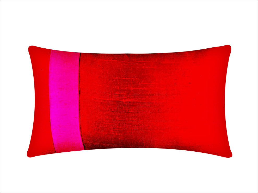Modern Silk Color Block Lumbar Pillow Cover, 12" X 18"