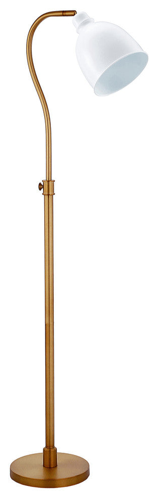 68" Brass Adjustable Reading Floor Lamp With White Frosted Glass Dome Shade