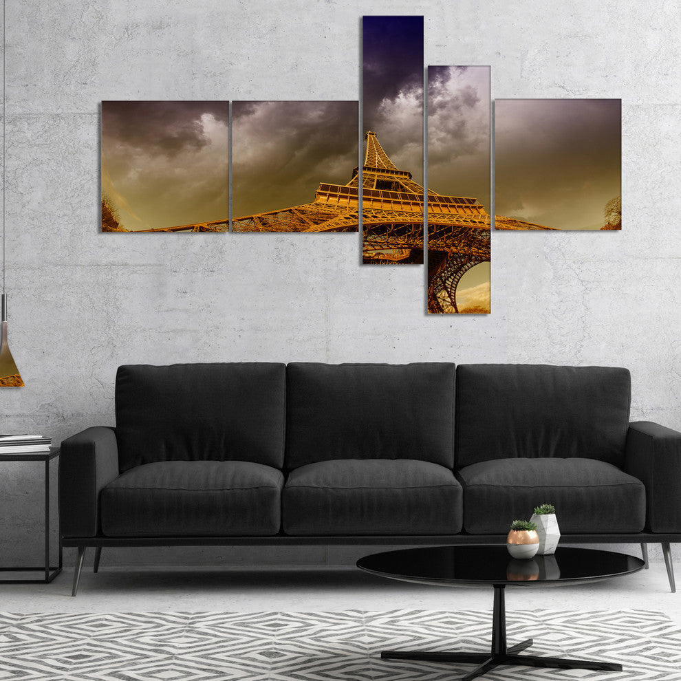 Paris Eiffel Towerand Gorgeous Sky, Photography Canvas Print, 60"x32", 5 panels