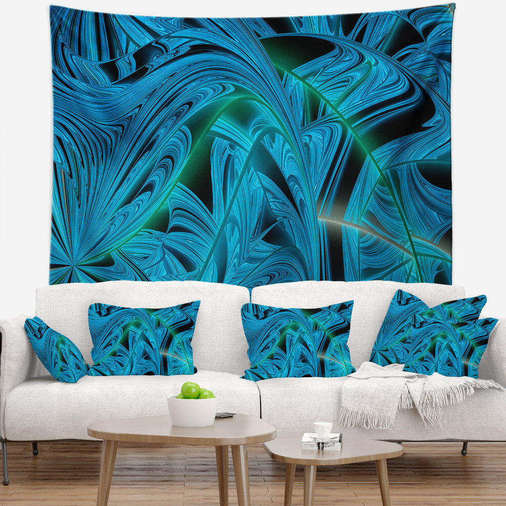 Blue Winter Fractal Pattern Abstract Wall Tapestry, 92"x78"