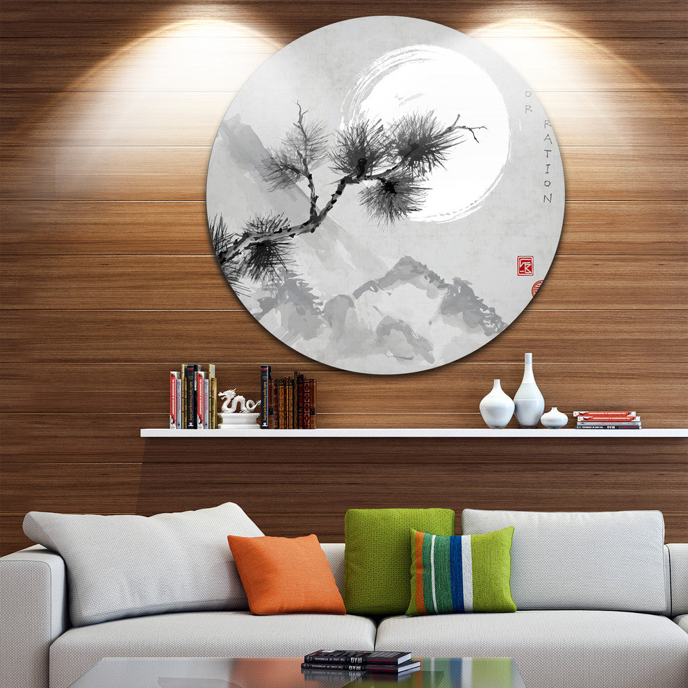 Pine Tree Branch, Japanese Round Wall Art, 23"