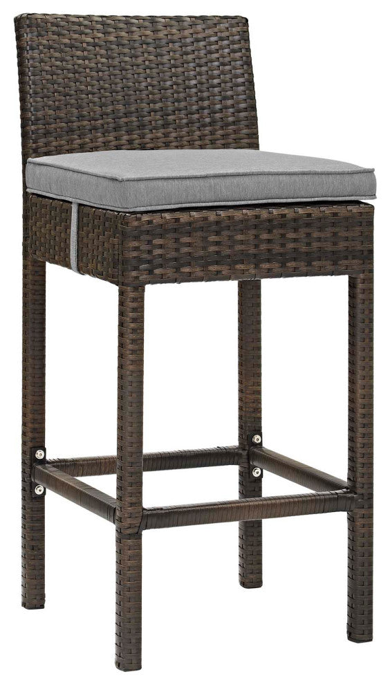 Brown Gray Conduit Bar Stool Outdoor Patio Wicker Rattan Set of 2