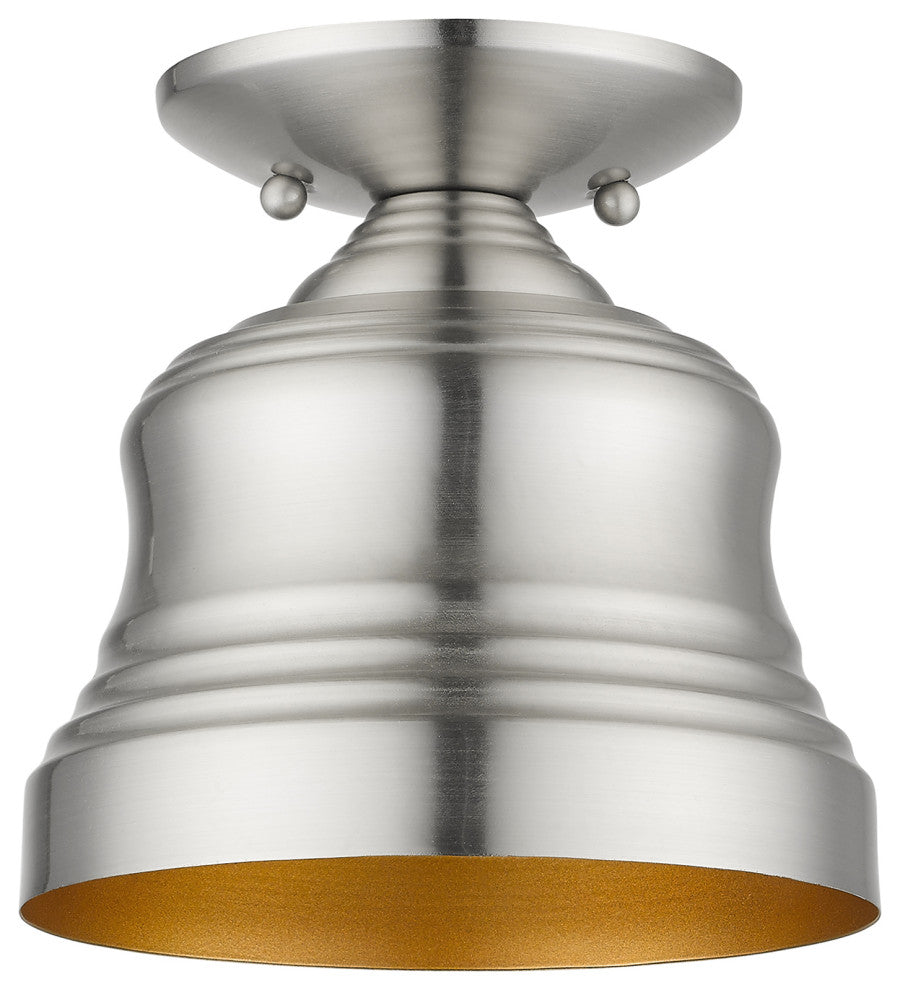 Livex Lighting Endicott 1-Light Brushed Nickel Bell Petite, Semi-Flush